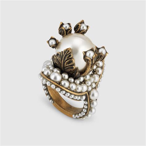 gucci flower ring with glass pearls|gucci snake ring women's.